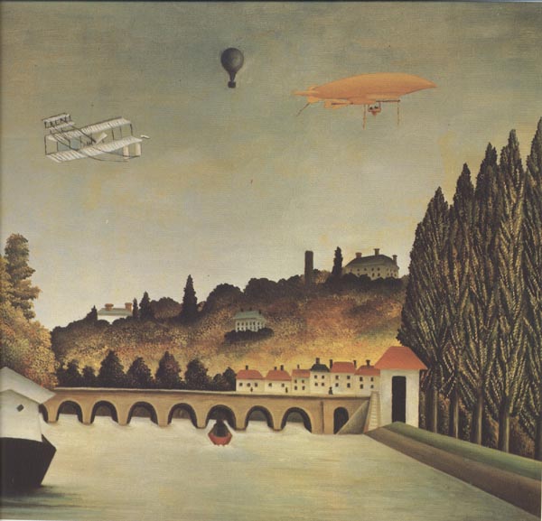 Henri Rousseau View of the Bridge at Sevres and Saint-Cloud with Airplane,Balloon,and Dirigible